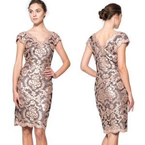 Tadashi Shoji Paillette Sequins Embroidered Metallic Mesh Lace Cocktail Dress 14